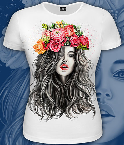 Girl with Flowers T-shirt, glow in UV